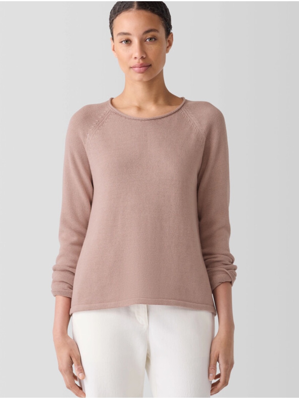 Eileen Fisher Cotton Blend Scoop Neck Sweater in Mauve XL